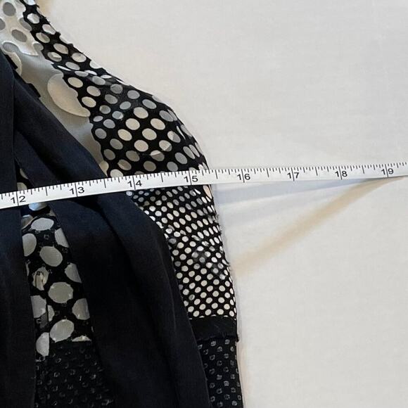 Monsoon Silk Blend Sleeveless Blouse Black & White Patchwork, Tie Neck, Size 6 - Picture 9 of 12